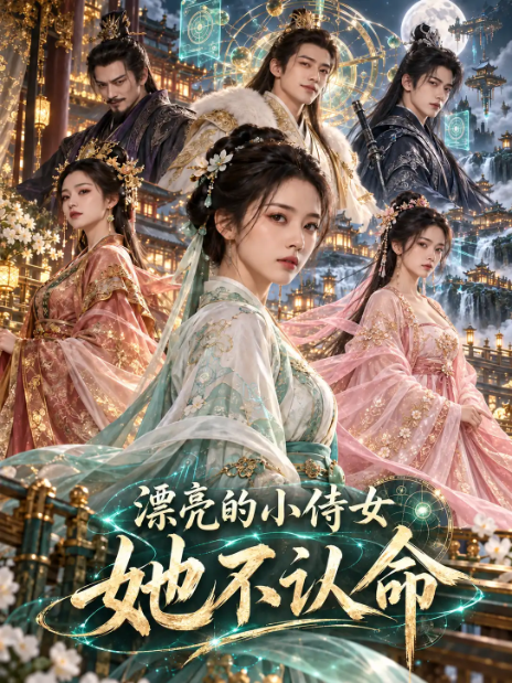古装题材短剧海报：几位主角站在灯火楼阁前，中间少女神情坚定